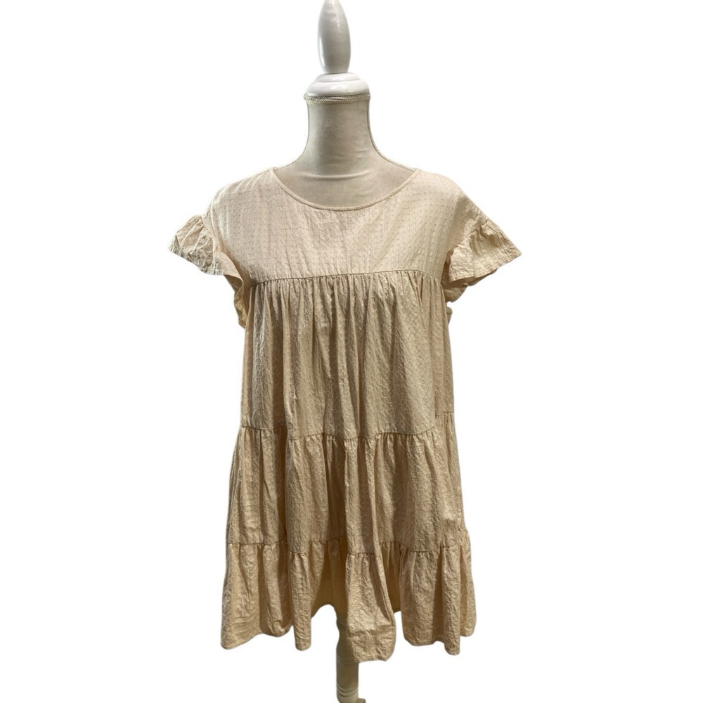 Here Comes The Sun‎ Size L Baby Doll Bohemian Dress Ruffled Cap Sleeve Lined